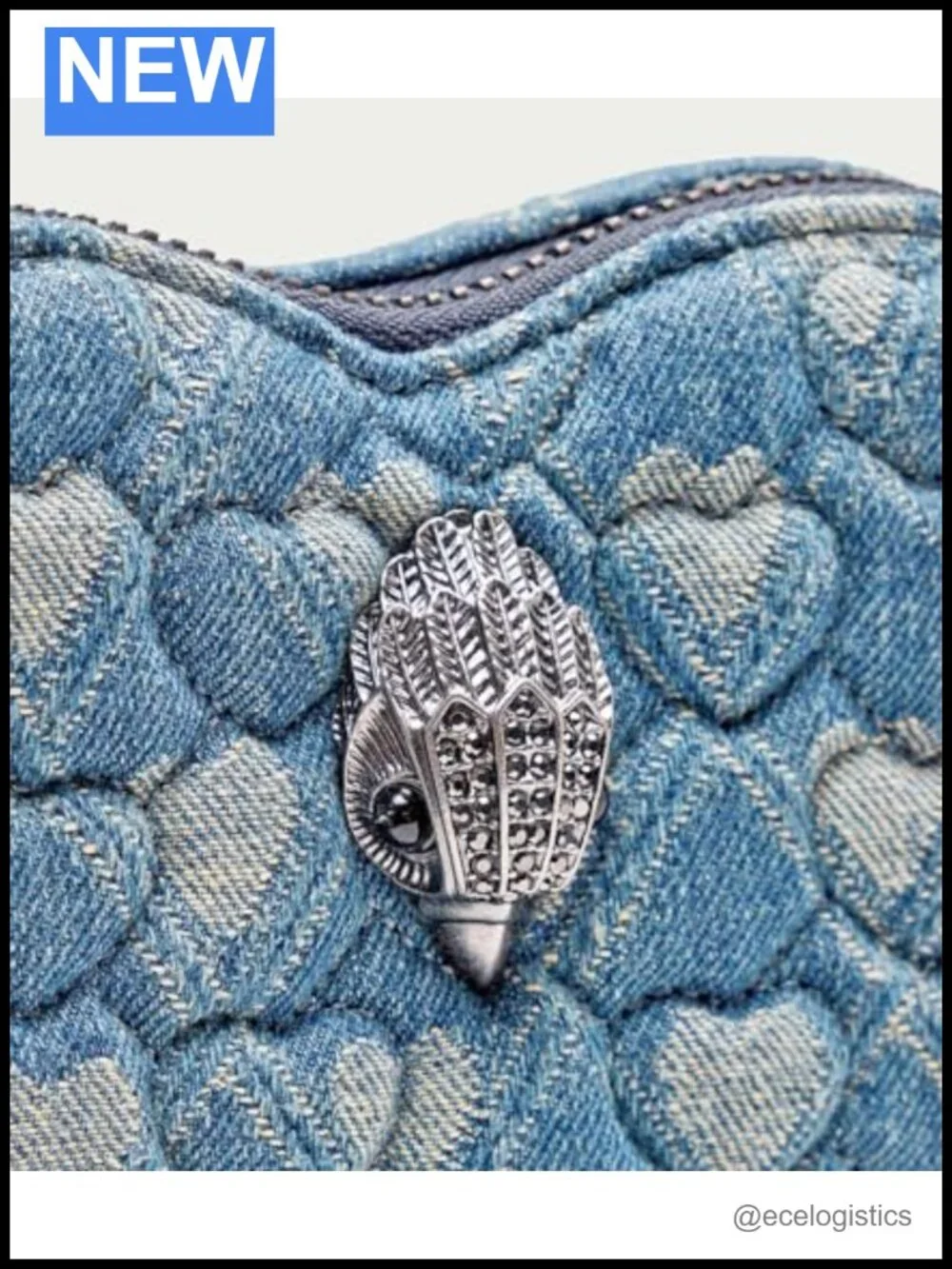 Denim Heart Crossbody Bag with Chain Strap, Zip Closure, Slash Pocket